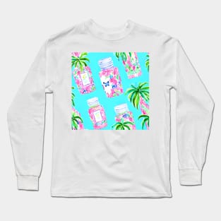 Flying chinoiserie jars on turquoise Long Sleeve T-Shirt